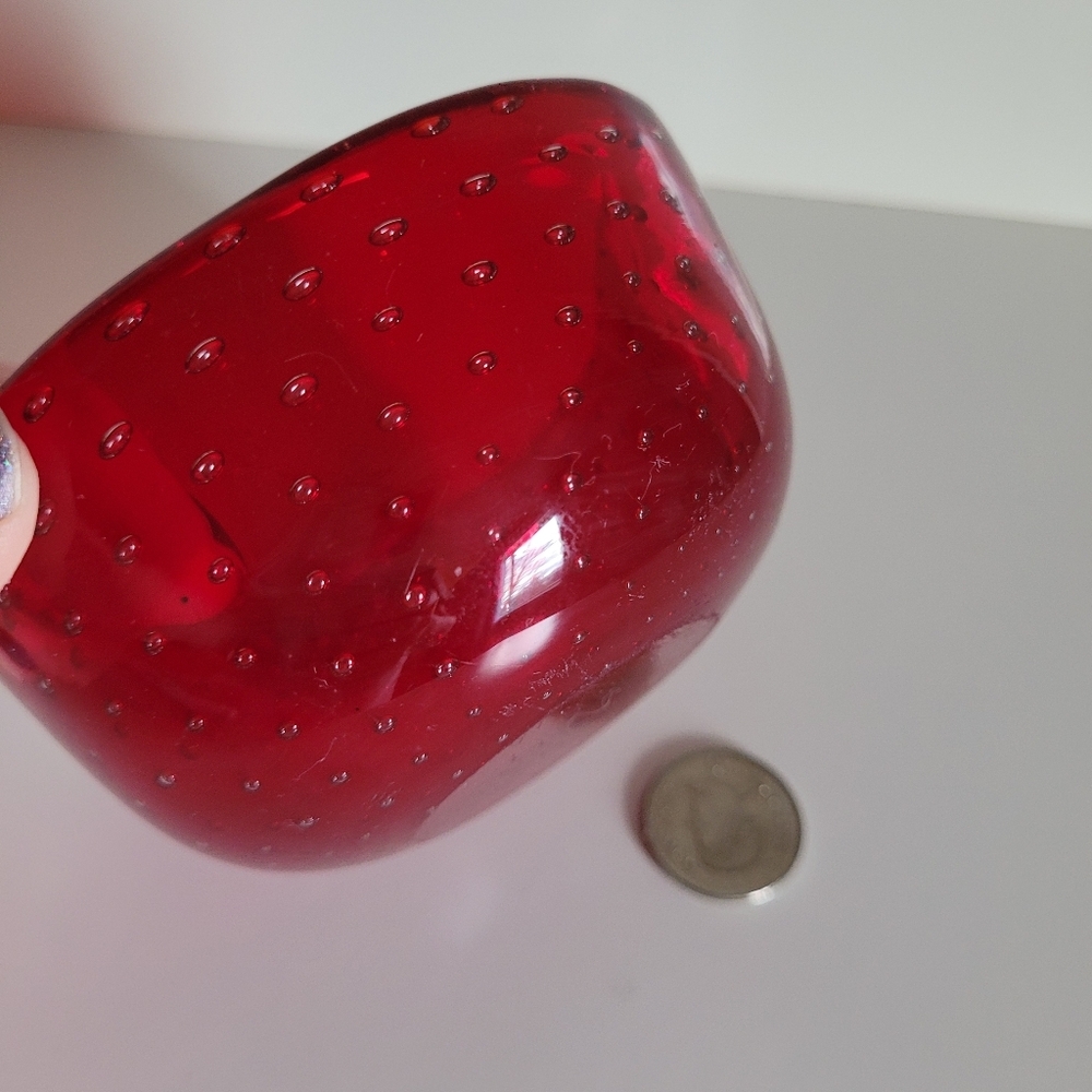 Murano Red Glass Bowl Bulicante Ashtray Trinket Dish
